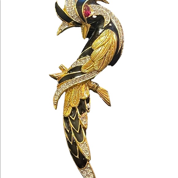 Vintage 1980s Bird of Paradise Large D orlan Crystal enameled bird brooch gold - Picture 4 of 10